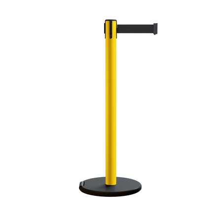 MONTOUR LINE Retractable Belt Rolling Stanchion, 2.5ft Yellow Post  9ft. Black Belt MSE630-YW-BK-90